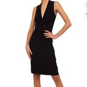 NORMA KAMALI Waist Tie Ruched Midi Dress STRETCHY Size XXL LBD Black COCKTAIL